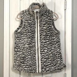 Reversible Faux Fur & Puffer Vest - Black/Grey & White Vest with Adjusters (XL)